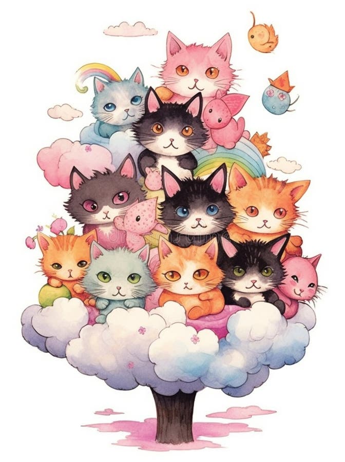 An adorable group of cats vector illustration