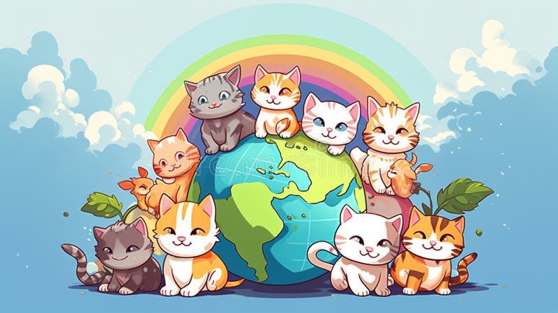 An adorable group of cats vector illustration