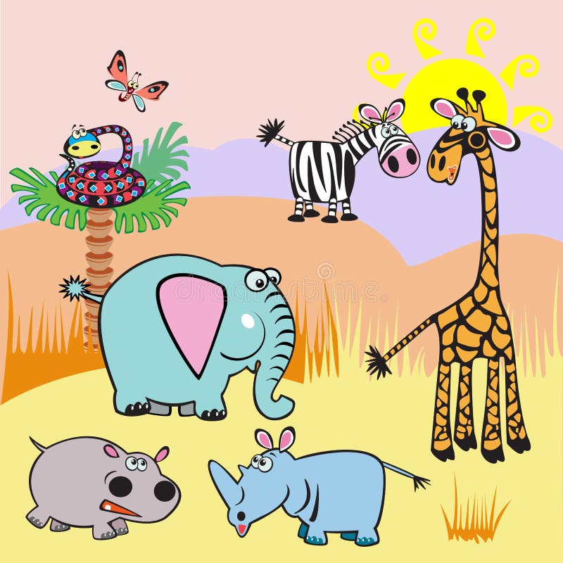 Illustration with Africa cartoon animals