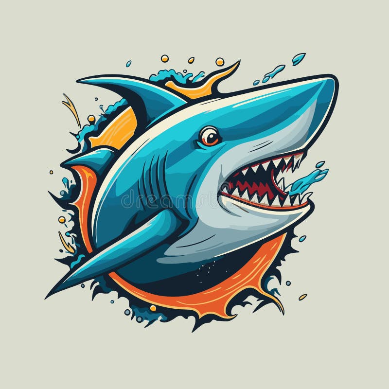Angry Blue Shark Logo Character Mascot Icon Funny Cartoon Vector Style ...