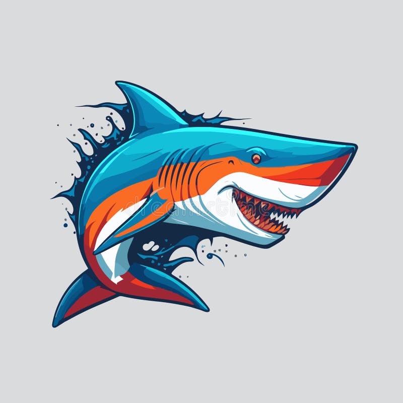 Angry Blue Shark Logo Character Mascot Icon Funny Cartoon Vector Style ...