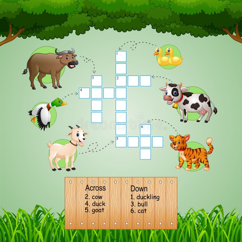 Illustration of Animal crossword puzzles for kids games