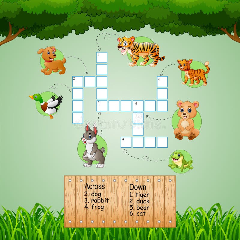 Illustration of Animal crossword puzzles for kids games