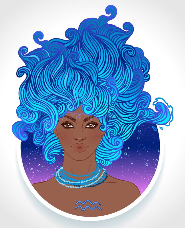Illustration of Aquarius Astrological Sign As a Beautiful African ...