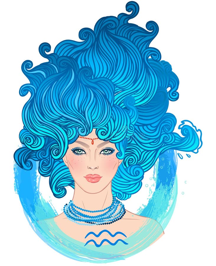 Illustration of Aquarius Astrological Sign As a Beautiful African ...