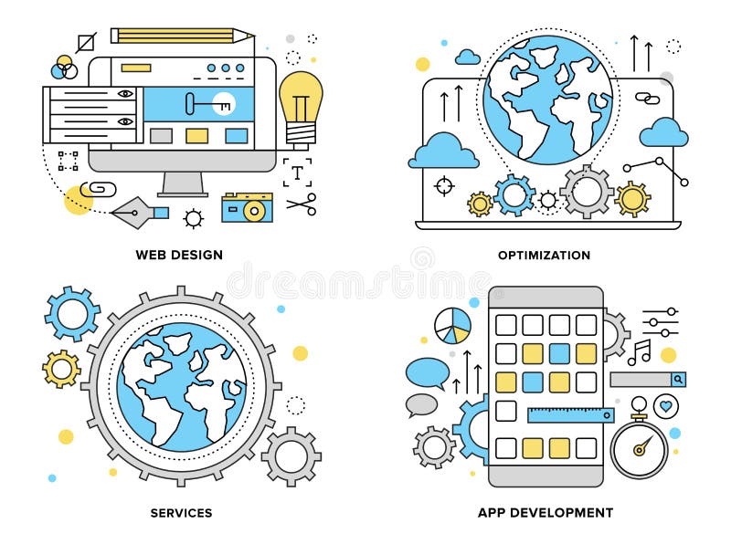 Illustration au trait plat services Web illustration de vecteur Illustration au trait plat services Web illustration de vecteur
