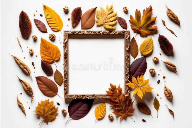 Autumn Composition Frame Made of Autumn Dried Leaves, Digital