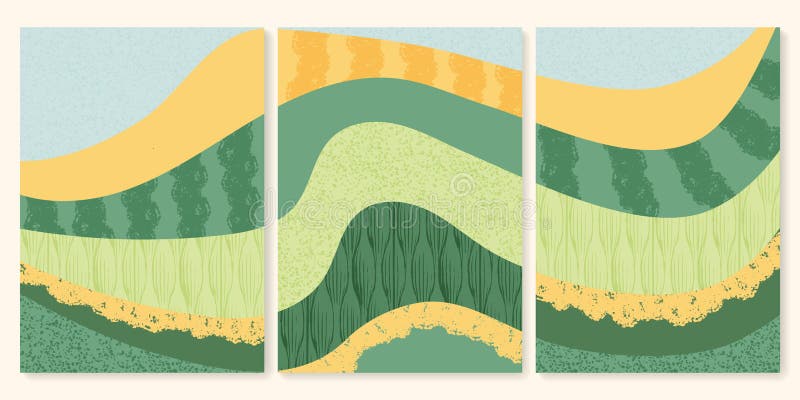 Illustration av abstrakt landskapslandskap inom jordbruket. Bakgrund i jordbruksdalens dalgång. grönt ekologiskt mönster med vektor illustrationer