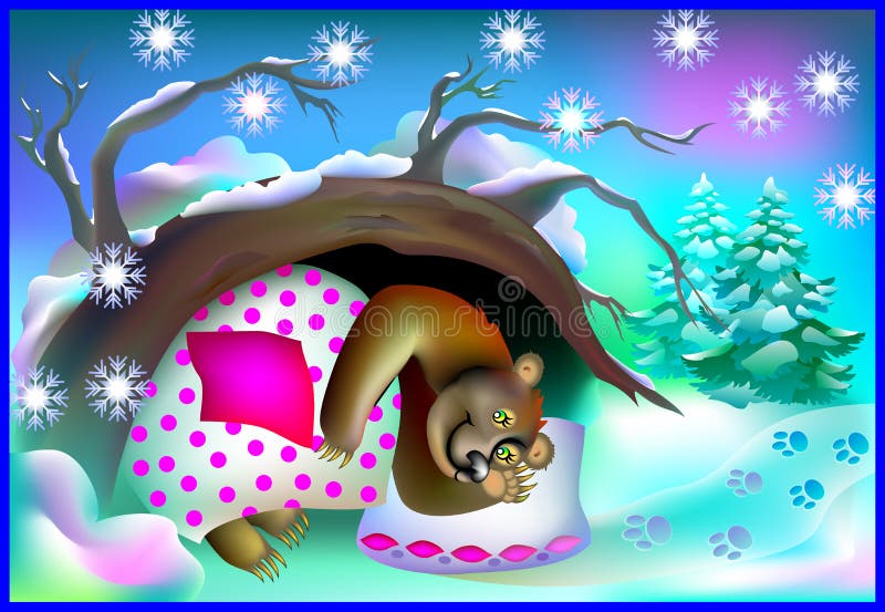 Illustration av björnen som sover i en grotta under vinter royaltyfri illustrationer Illustration av björnen som sover i en grotta under vinter royaltyfri illustrationer
