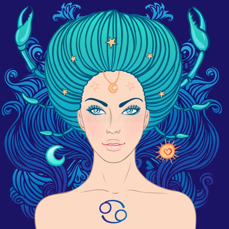 Illustration av cancerzodiaktecknet som en härlig flicka royaltyfri illustrationer Illustration av cancerzodiaktecknet som en härlig flicka royaltyfri illustrationer