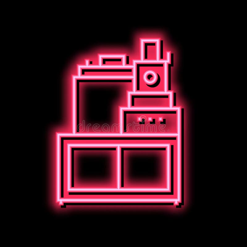 Illustration av chokladfabriksutrustning med neonglöd. Nyljussignalvektor för chokladväxtutrustning. illustration av chokladutrustning