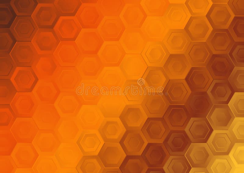 Illustration av den abstrakta guld- och orange övertoningshexagonbakgrundsvektorn