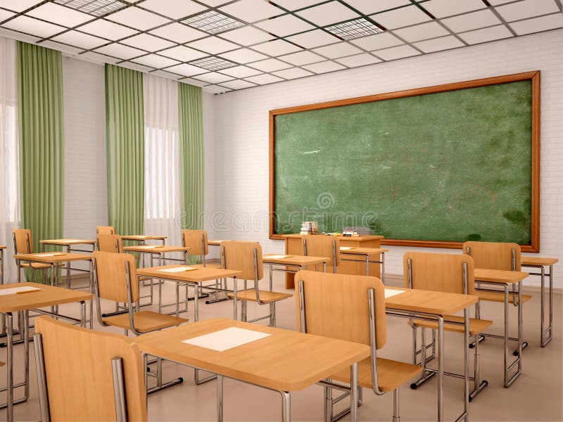 Illustration av det ljusa tomma klassrumet för kurser stock illustrationer Illustration av det ljusa tomma klassrumet för kurser stock illustrationer