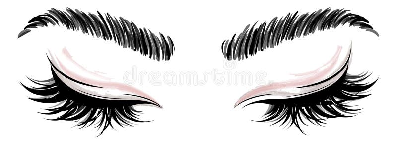 Illustration of beautiful eye makeup and brow on white background. Illustration of beautiful eye makeup and brow on white background