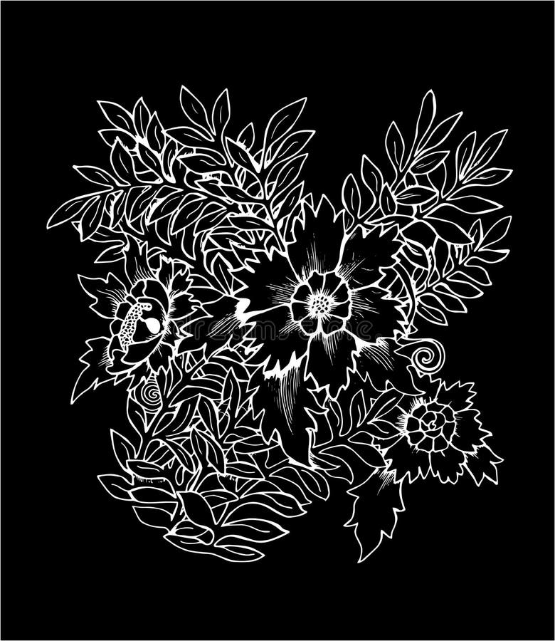 Illustration av en bukett av blommor Svartvit bukett Krita p? en blackboard vektor illustrationer Illustration av en bukett av blommor Svartvit bukett Krita p? en blackboard vektor illustrationer