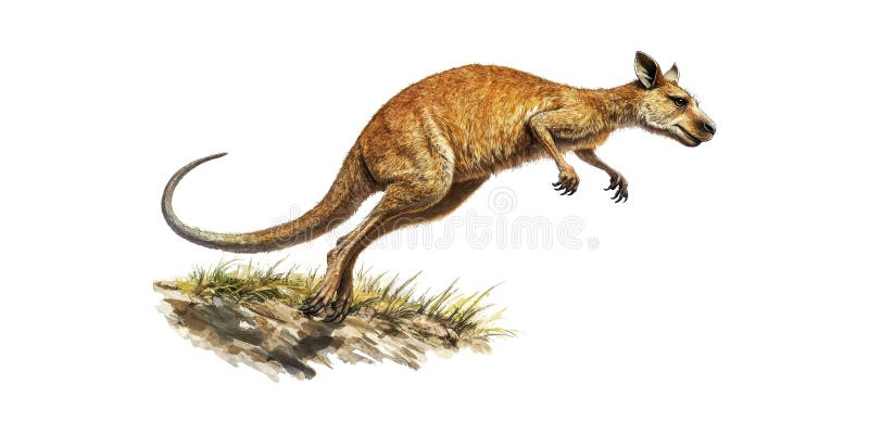 Illustration av en Kangaroo i rörelse. Begreppet vilda djur och växter isolerat på öppen grund. AI genererad