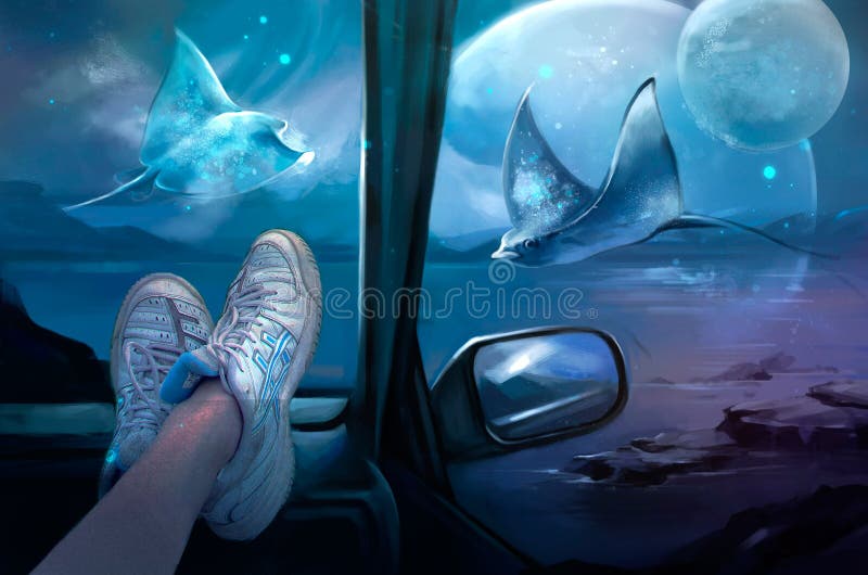 Illustration av en magisk sikt från bilen vektor illustrationer Illustration av en magisk sikt från bilen vektor illustrationer
