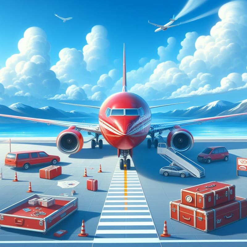 Illustration of an airplane isolated on a blue sky background, suitable for tourism and travel advertising purposes. Illustration of an airplane isolated on a blue sky background, suitable for tourism and travel advertising purposes