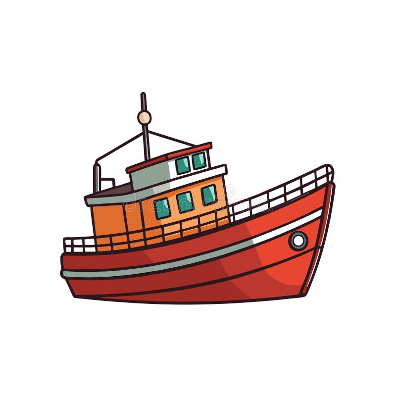 Illustration av fartyg för fiske med kugghjul mot bakgrund av vitboken royaltyfri illustrationer