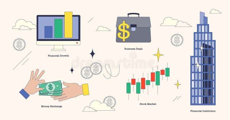 Illustration av finansiella tillväxtaffärer och börstrender... royaltyfri illustrationer