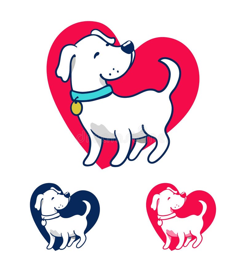 Illustration av hundkärlek. Söt liten vit hund och röd hjärtsymbol med färgvariationer royaltyfri illustrationer