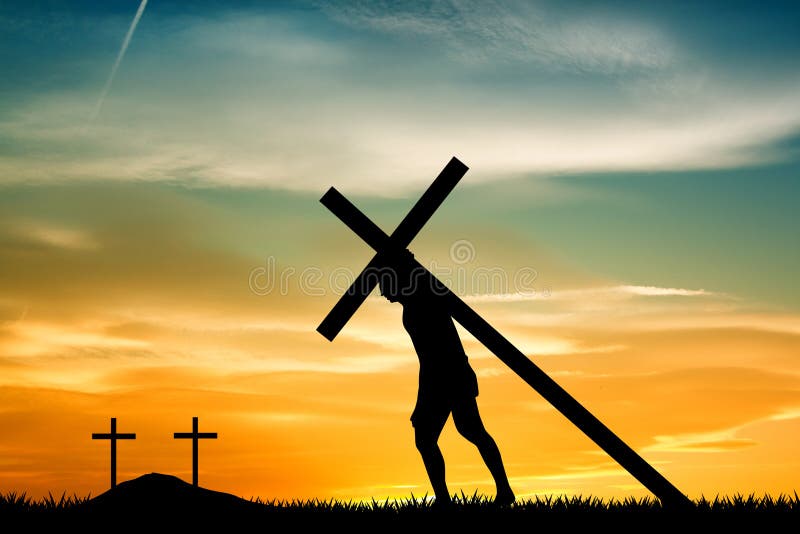 Illustration av jesus som bär korset