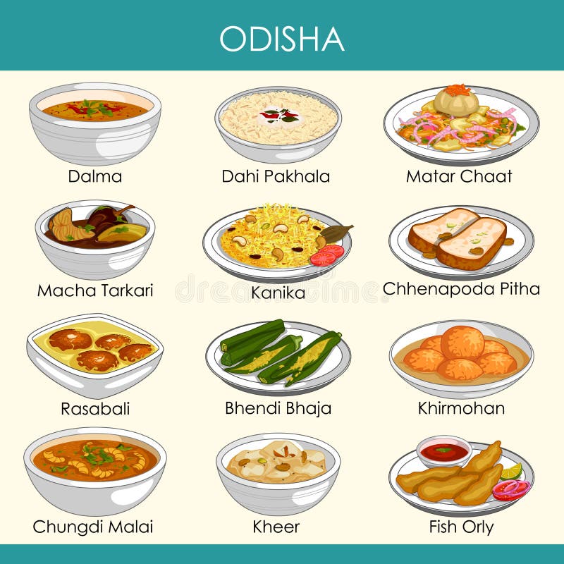 Illustration av läcker traditionell mat av Odisha Indien