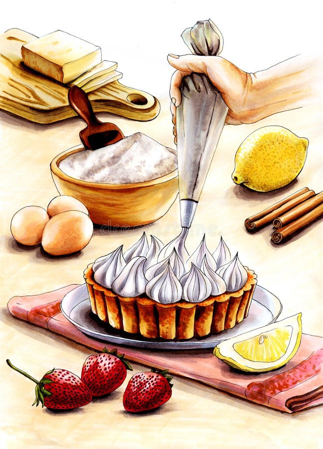 Illustration av processen av att göra en kräm- paj vektor illustrationer