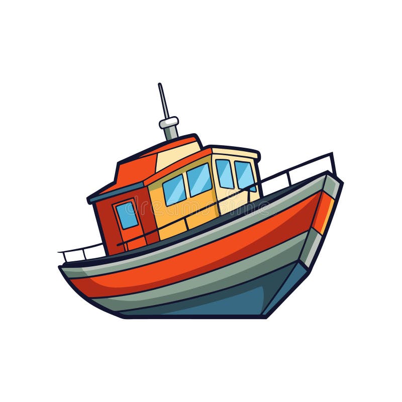 Illustration av tecknade fiskebåtar isolerad från vit bakgrund vektor illustrationer