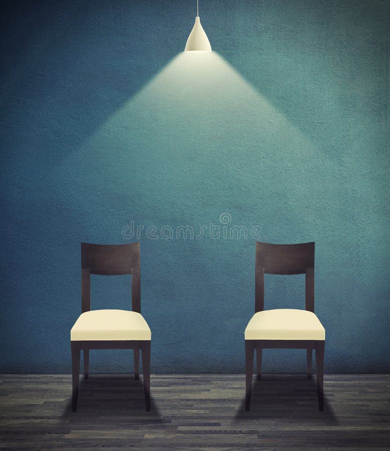 Illustration, empty room and interrogation with light on chair for legal, justice or questions on wall background. Jail, criminal investigation and spotlight art for suspect, defense or punishment. Illustration, empty room and interrogation with light on chair for legal, justice or questions on wall background. Jail, criminal investigation and spotlight art for suspect, defense or punishment.