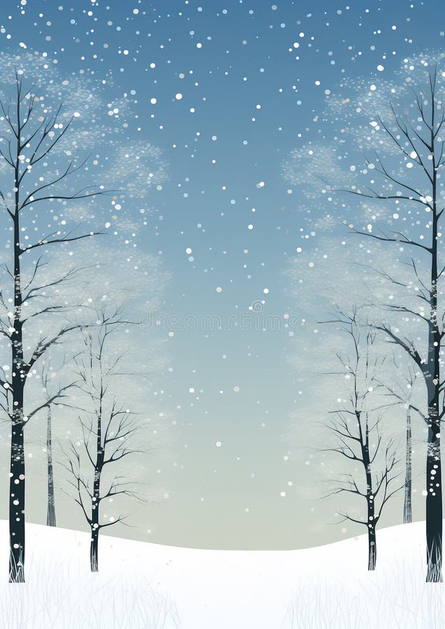 Illustration av vinterskog med snötäckta träd. ljusblå himmelsglupskt snöfall. nya årscen. semester stock illustrationer