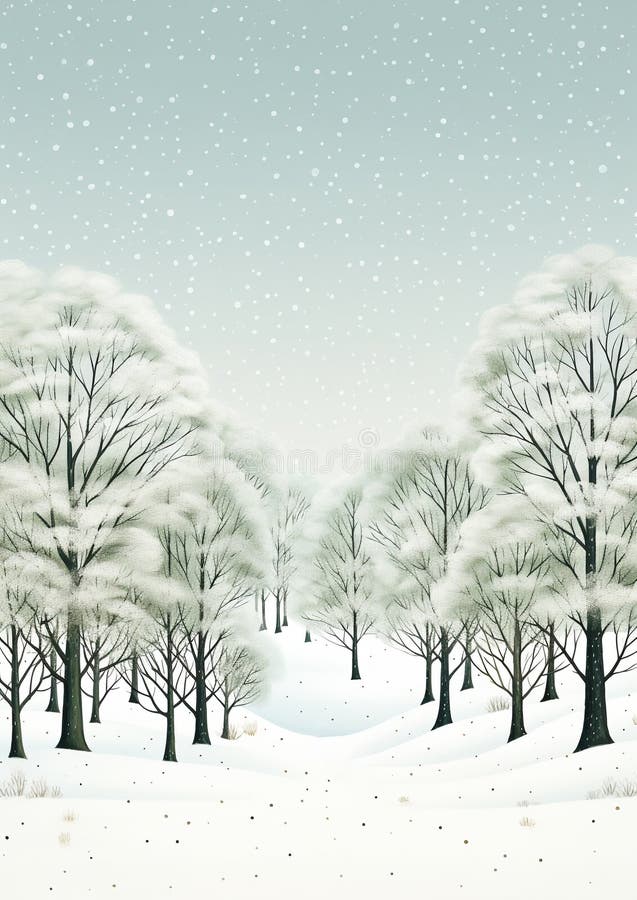 Illustration av vinterskog med snötäckta träd. ljusblå himmelsglupskt snöfall. nya årscen. semester vektor illustrationer