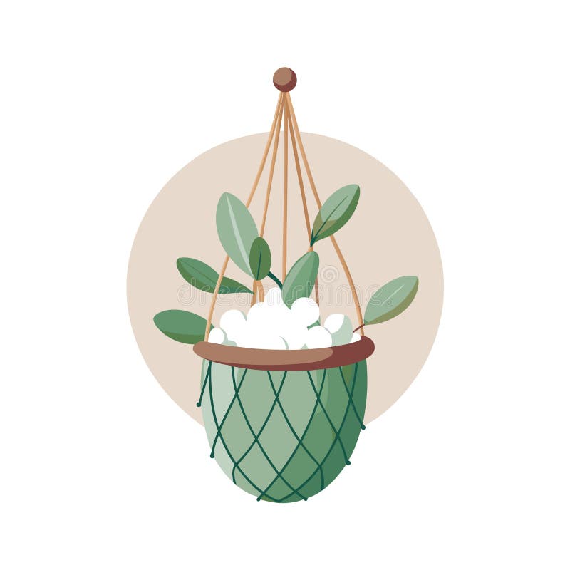Illustration av växt : Aesthetic Green Plant i Macrame Hanger vektor illustrationer