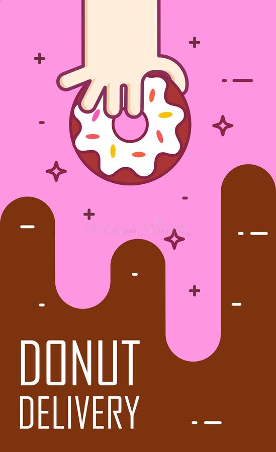 Illustration avec la main et le beignet Bannière de vecteur pour la livraison d'aliments de préparation rapide Ligne mince carte illustration libre de droits Illustration avec la main et le beignet Bannière de vecteur pour la livraison d'aliments de préparation rapide Ligne mince carte illustration libre de droits