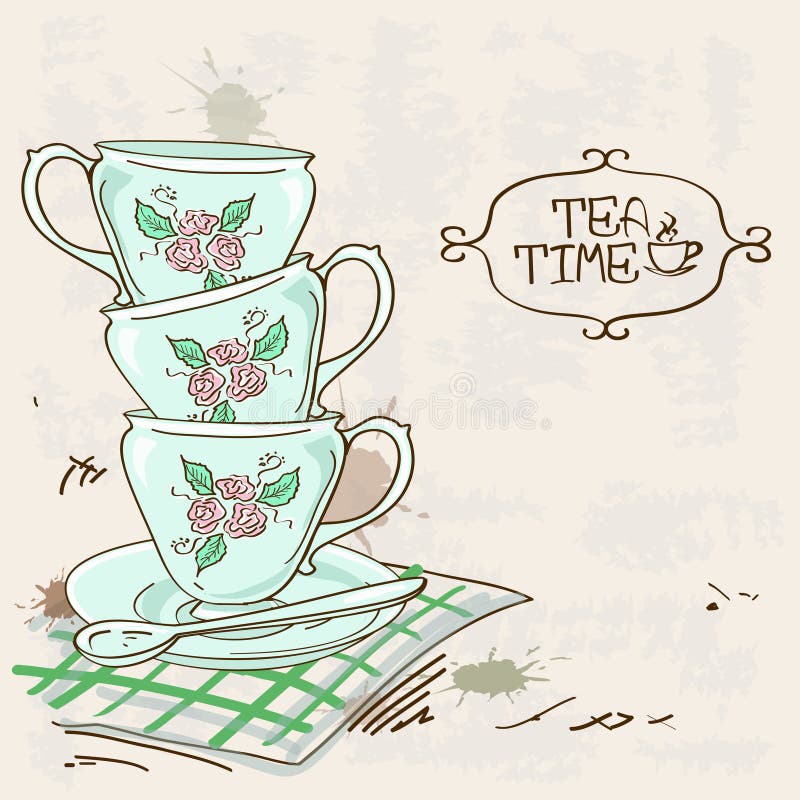 Illustration avec la pile de tasses de thé illustration de vecteur Illustration avec la pile de tasses de thé illustration de vecteur