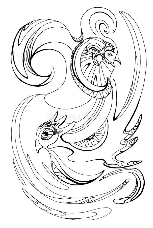 Illustration avec les oiseaux noirs et blancs stylisés illustration de vecteur Illustration avec les oiseaux noirs et blancs stylisés illustration de vecteur