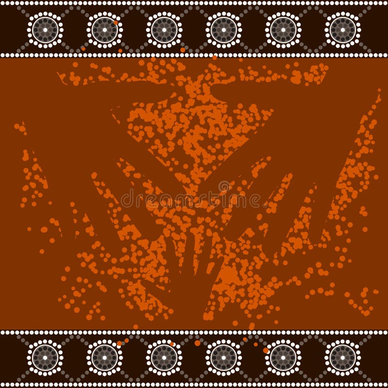 A illustration based on aboriginal style of dot painting depicting 3 hands. Australian aboriginal border vectors