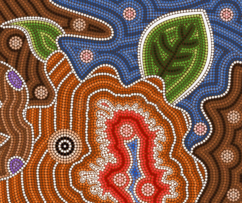 An illustration based on aboriginal style of dot painting depicting bush fires. Australian aboriginal border vectors