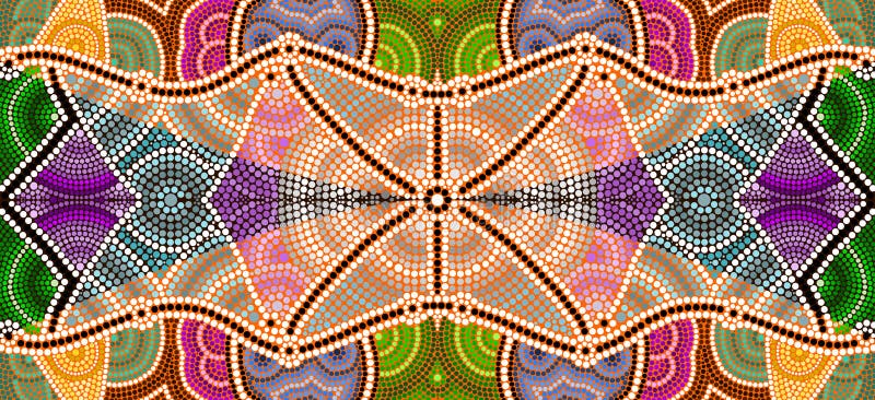 A illustration based on aboriginal style of dot painting depicting departure