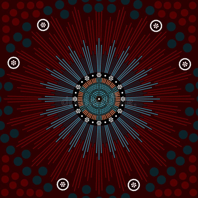 A illustration based on aboriginal style of dot painting depicting genesis. Australian aboriginal border vectors