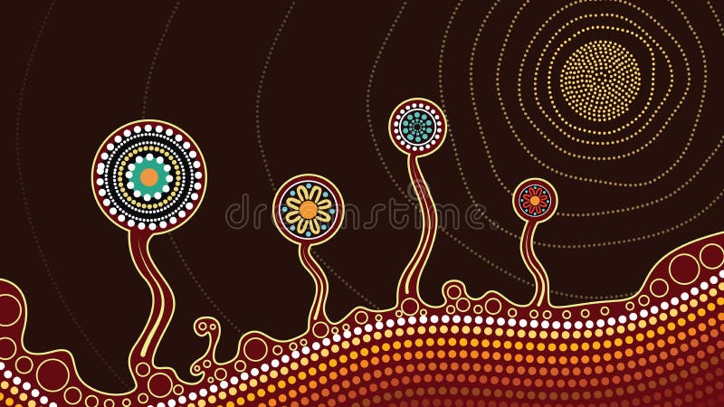 Aboriginal Dot Art Painting with Fish. Underwater Concept, Landscape  Background Wallpaper Vector Stock Vector - Illustration of drawn, food:  113118302