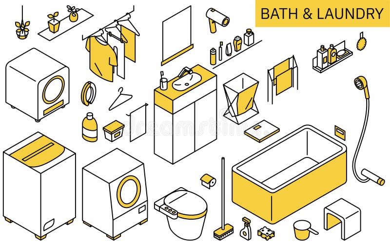 Illustration of Bath and Laundry Products Needed for New Life, Simple