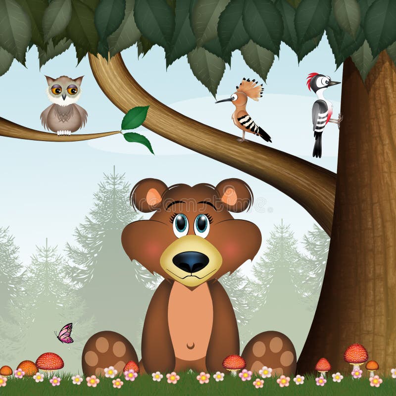 Bear brown in the woods stock illustration. Illustration of cute ...