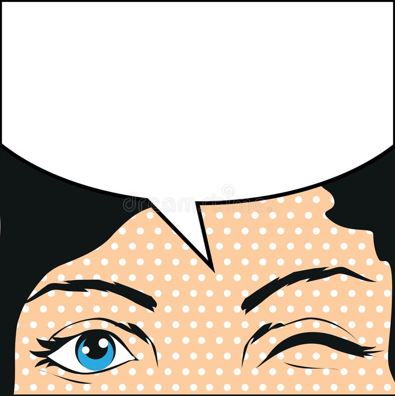 Illustration beautiful dark-haired woman winks bubble speech royalty free illustration
