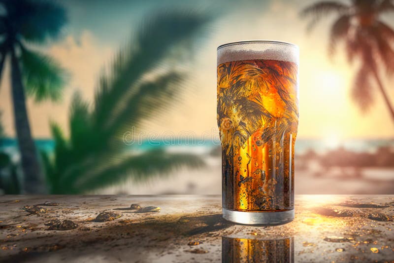 Illustration of the Beer Mug on Beach Stock Illustration - Illustration