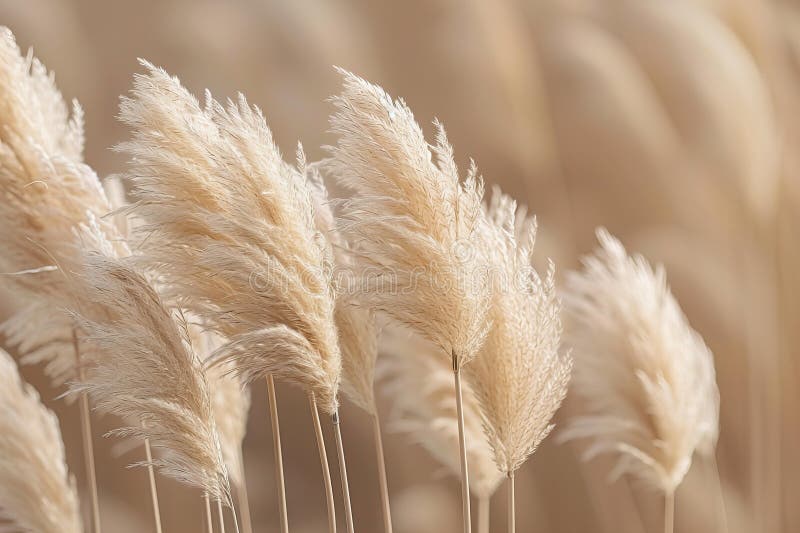 Beige background with a closeup of pampas grass in a beige color with a minimalistic style, blurred image, soft focus effect royalty free illustration
