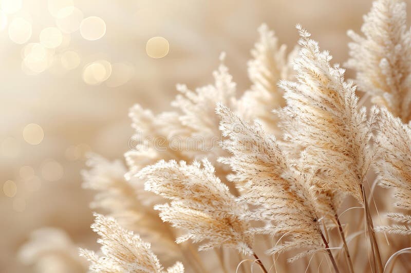 Illustration of beige background with a closeup of pampas grass in a beige color with a minimalistic style, blurred image, so stock illustration
