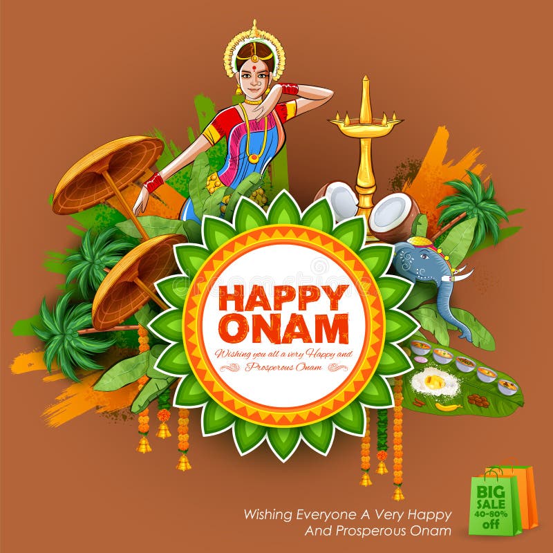 Happy Onam Holiday Festival Background of Kerala South India Stock Vector -  Illustration of india, card: 194817159