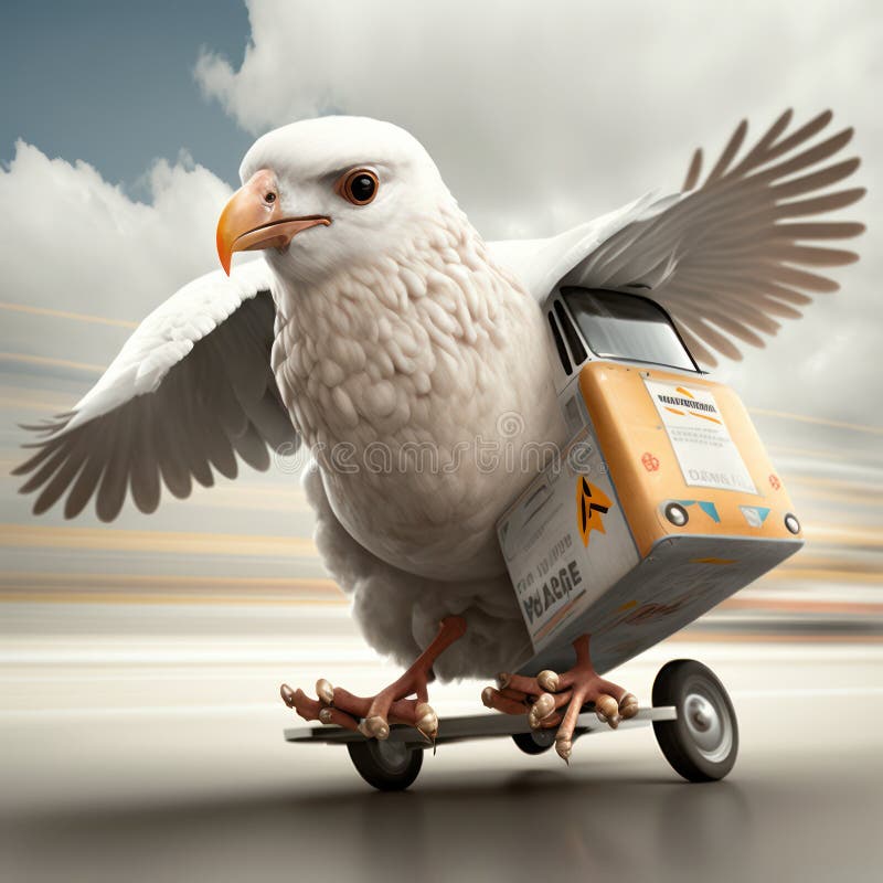 Illustration of a Creative Bird Delivering a Parcel in Digital Art
