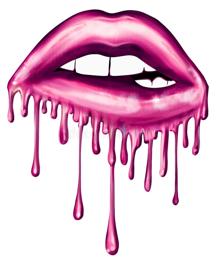 Illustration of Biting Dripping Lips - Graphic illustration. - pink lips ro...